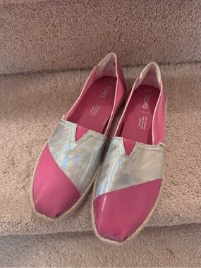 TOMS Pink and Silver Women's Espadrille Slip-Ons